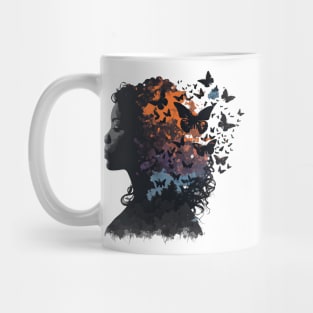 Colorful Silhouette of Woman with Butterflies Mug